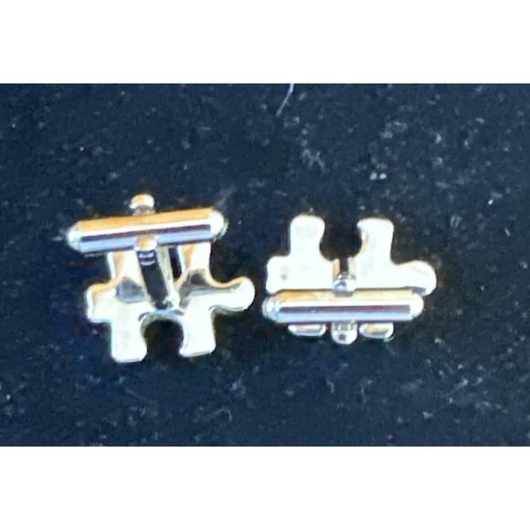 Silver Tone Puzzle Jigsaw Cufflinks Unique Artsy Fun Games Gift Dad EUC - Picture 6 of 8